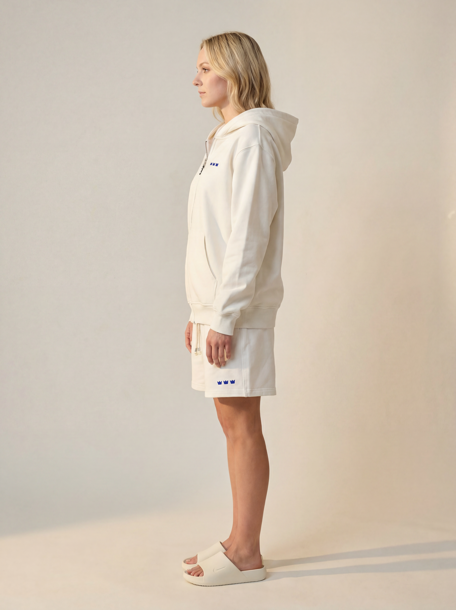 WILLIAM ZIP HOODIE - WHITE - BLUE